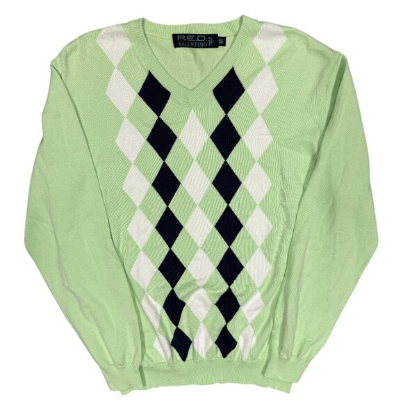 RED Valentino Garavani Knit V-Neck Sweater Made in Italy Pullover Diamond Medium - Picture 1 of 9